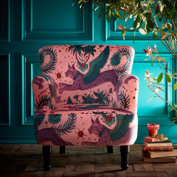Dalston Chair Lynx Coral Velvet Furniture by Clarke & Clarke