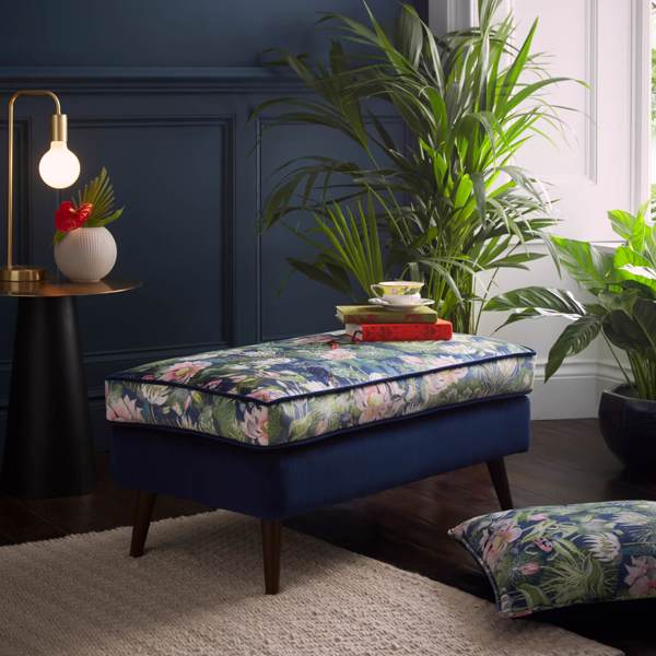 Waterlily Footstool Midnight Furniture by Clarke & Clarke