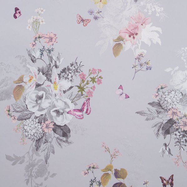 Botanical Bouquet Grey Wallpaper by Clarke & Clarke