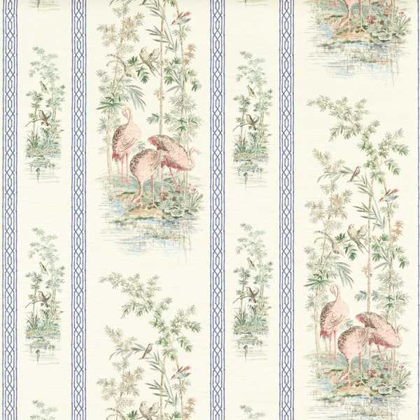 Storks & Thrushes Tuscan Pink / Cobalt Wallpaper by Zoffany