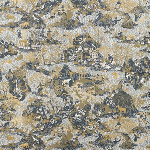 Avalonis Black Gold Fabric by Zoffany