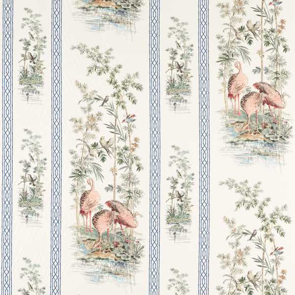 Storks & Thrushes Tuscan Pink / Cobalt Fabric by Zoffany