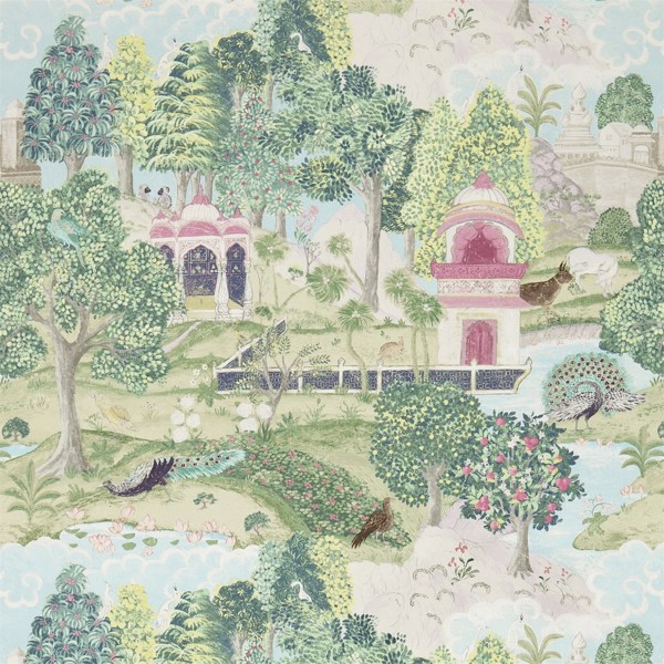 Peacock Garden Moss/Pink Wallpaper by Zoffany